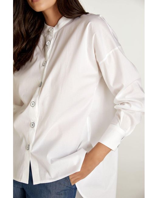 Conquista White Blouse With Mandarin Collar
