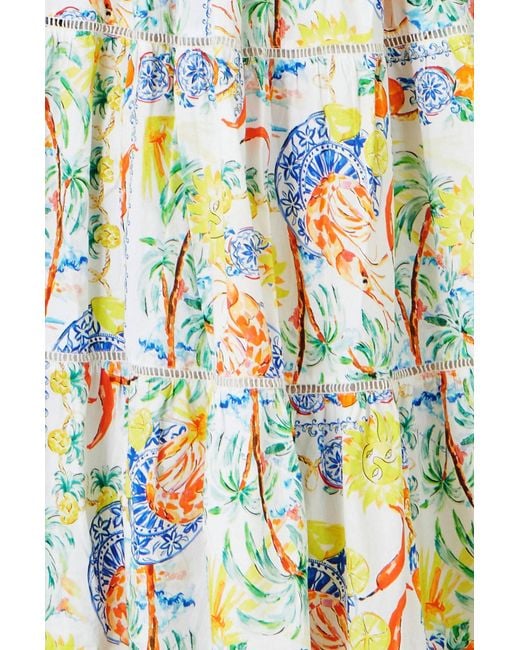 Yumi' White Mediterranean Print Cotton Midi Sun Dress