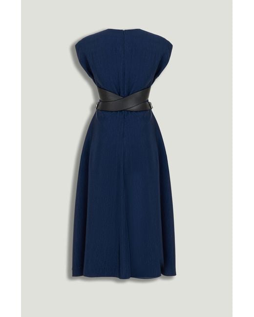 Nocturne Blue V-Neck Belted Midi Dress