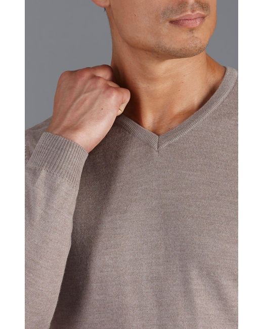 Paul James Knitwear Gray Neutrals Extra Fine Merino Wool Chester V-Neck Jumper for men