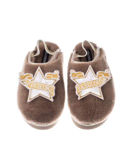 Laines London Brown Neutrals Flatform Cloud Closed Toe Slippers With Fucking Fabulous Brooches