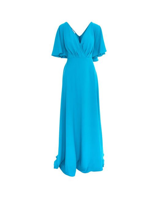 ROSERRY Blue Florence Maxi Dress With Butterfly Sleeves In Turquoise