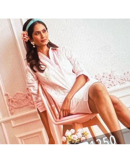 NoLoGo-chic Pink Short Tourist Dress With Embroidery Cotton Pale