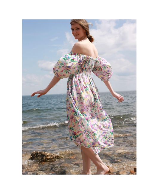 Jessie Zhao New York Blue Garden Smocked Cotton Silk Dress