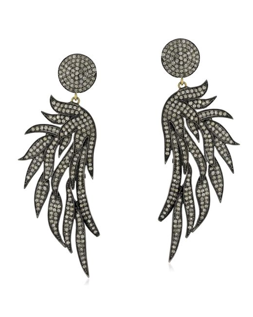 Artisan Metallic Diamond 14k Gold 925 Sterling Silver Leaf Style Dangle Earrings Jewelry