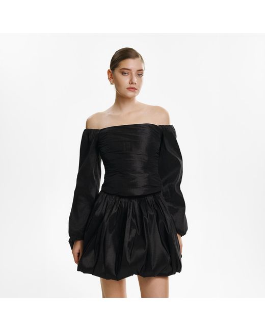 Lita Couture Black Off-The-Shoulder Taffeta Blouse