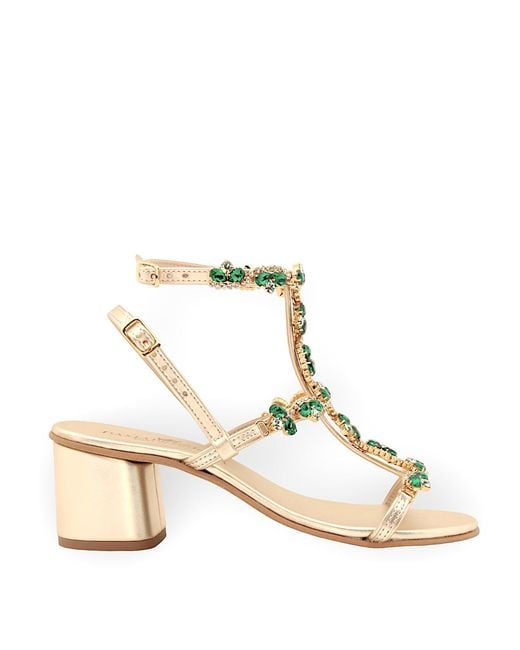 DAMAPREZIOSA Metallic Irina Sandal With Emerald Crystal Drops