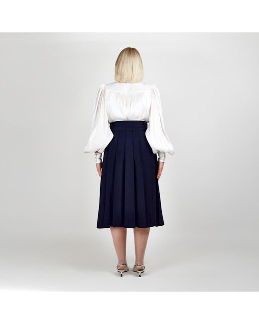 Femponiq Blue High-Waisted Pleated Midi Skirt With Asymmetric Slits