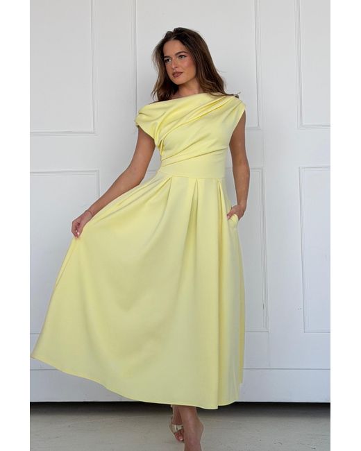 Girl In Mind Yellow Betty Asymmetric Midi Dress