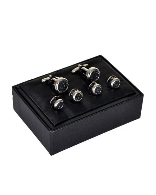 DAVID WEJ Metallic Diamond Dust Cufflinks & Studs Set for men