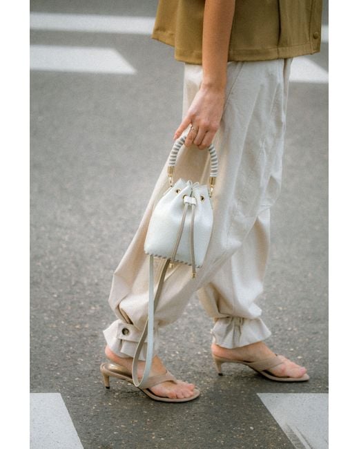Saonara Brand White Mini Bucket Bag Ivory Leather