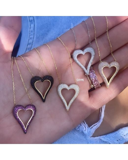 SHYMI Metallic Pave Cutout Wide Heart Necklace