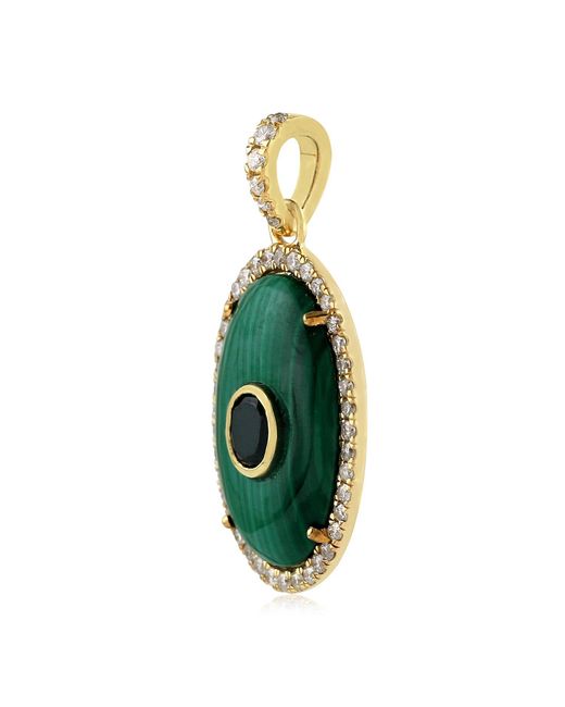 Artisan Green 18k Gold In Pave Diamond & Bezel Set Spinel With Malachite Charm Pendant