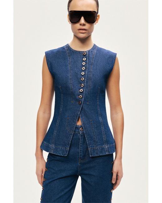 Nocturne Blue Button-Front Denim Vest