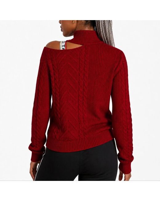 Chuks Collins Red Neutrals Victorian Cut Out Shoulder Ivory Sweater