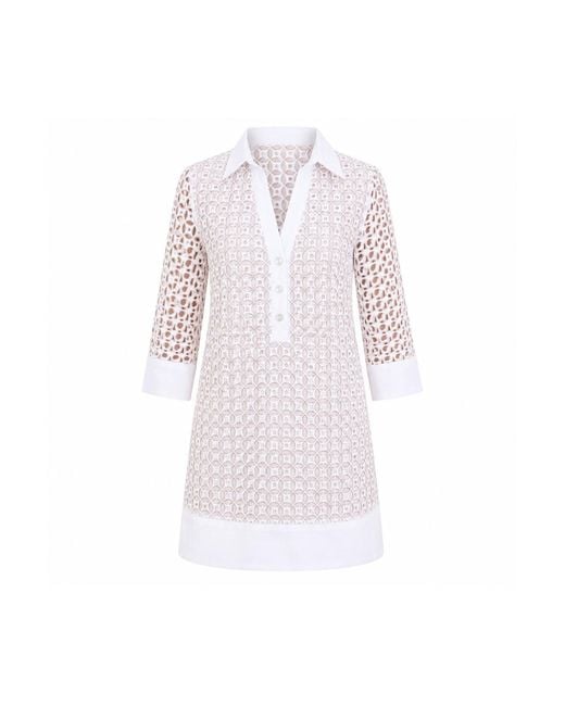 MARICEL White Petalo Sangallo Linen Mini Dress