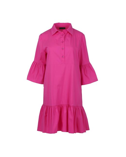 Conquista Pink Fuchsia Bell Sleeve Dress With Ruffle Hem
