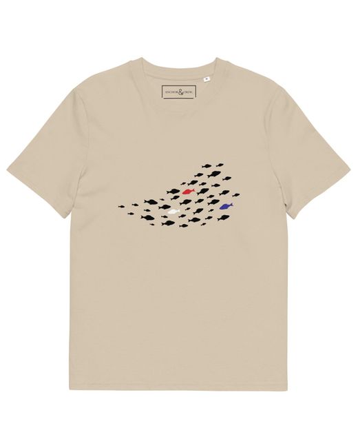 Anchor and Crew Natural Neutrals Desert Dust Fish Where's William Going? Organic Cotton T-Shirt for men