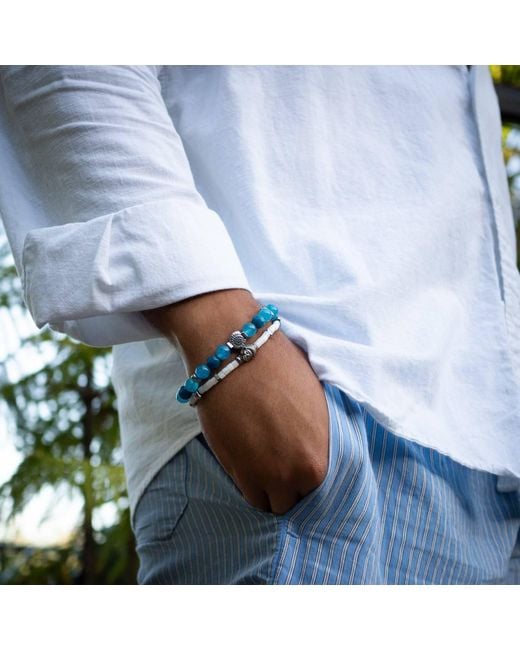 Ebru Jewelry Blue Ocean Zen Jade & Pearl Bracelet Set for men