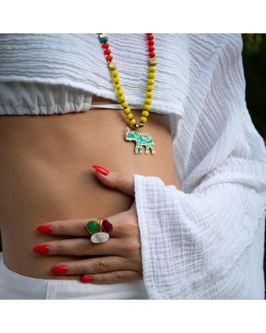 Ebru Jewelry Multicolor Divine Earth Triple Adjustable Gemstone Ring