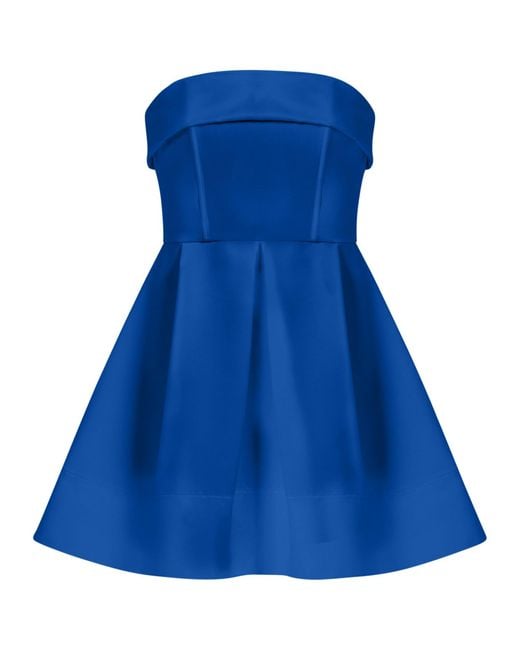 Tia Dorraine Blue Wild Flower Flared Satin Mini Dress