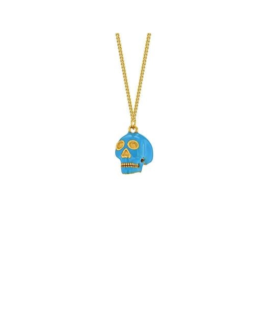 True Rocks Blue Turquoise Enamel & 18kt Gold-plated Mini Skull Charm On Gold Hoop for men