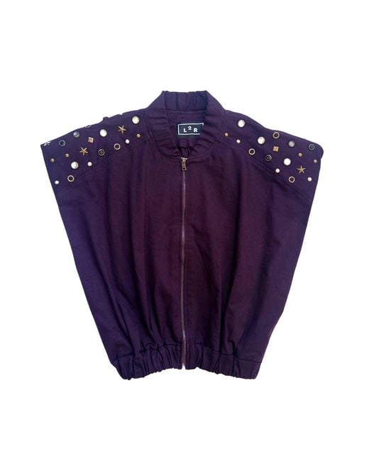 L2R THE LABEL Purple Studded Burgundy Sleeveless Bomber Jacket