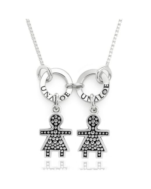 Unaloe White Sterling Necklace With Two Baby Girl Charms, Perfect Gift For Moms And Families