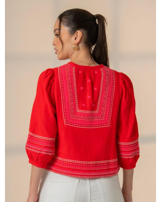 Rose & Nancy Florence Coral Embroidered Easy Throw-On Cotton Jacket