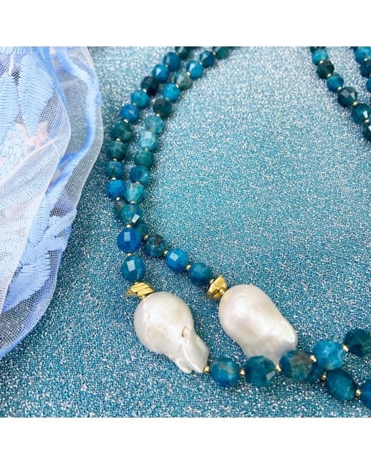 Farra Blue Apatite With Baroque Double Strands Necklace