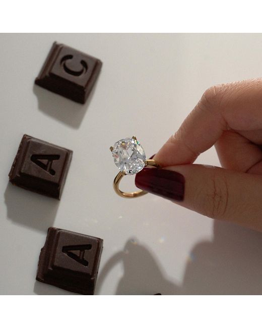 Diamonbliss Metallic Ten Carats Oval Cut Solitaire Cocktail Ring