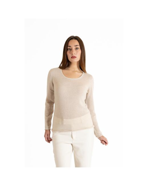 I Rocchi Cashmere Natural Neutrals Pure Cashmere Crewneck Sweater