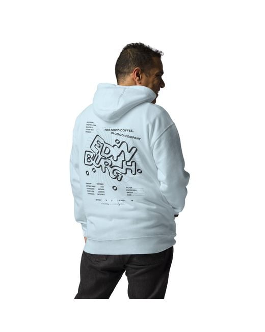 Anchor and Crew Blue Sky Gustatory Edinburgh Coffee Scene Cotton Blend Embroidered Hoodie for men