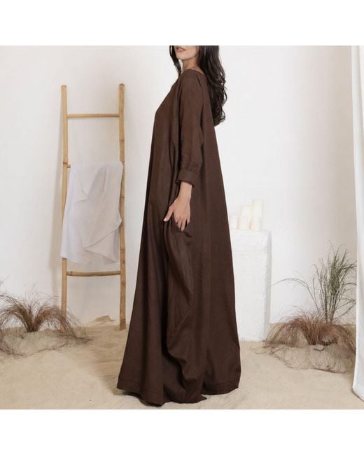 Nikka Place Brown Maxi Linen Summer Loose Dress