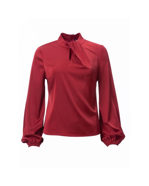 Carloslines Red Draped Mock Neck Long Sleeve Shirt