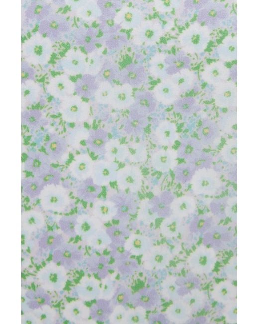 POST MERIDIEM Blue Short Sleeve Floral Midi Dress