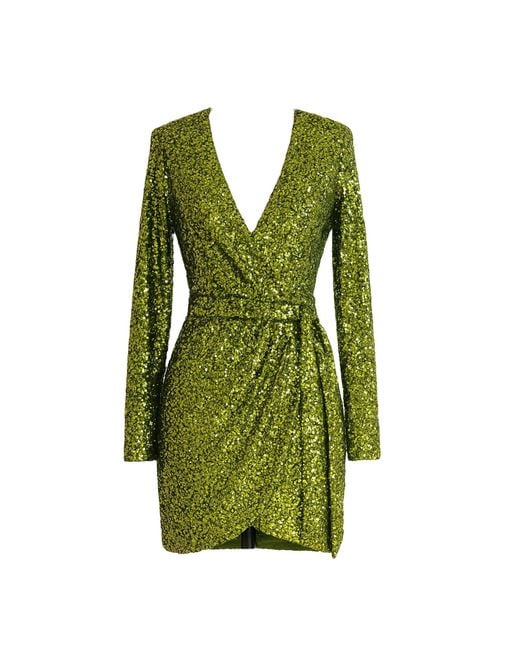 Richa Sharma Green Luminous Chartreuse Sequin Wrap Dress