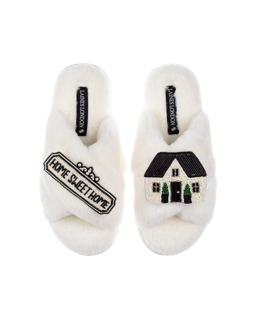 Laines London Metallic Neutrals Classic Laines Slippers With Home Sweet Home Brooches