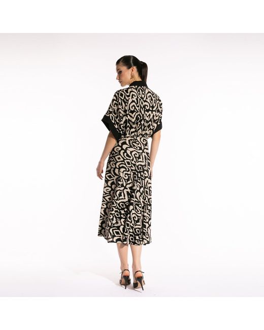 Larisa Dragna Black Neutrals Agatta Linen Dress With Contrast Insert