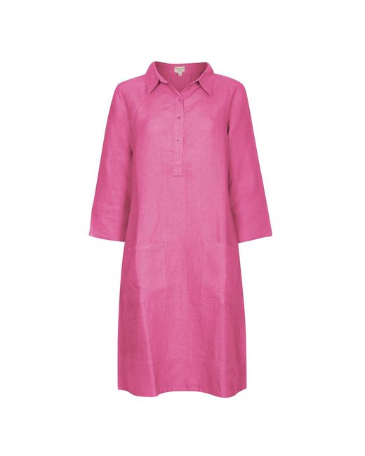 NoLoGo-chic Pink Up Town Linen Shirt Dress