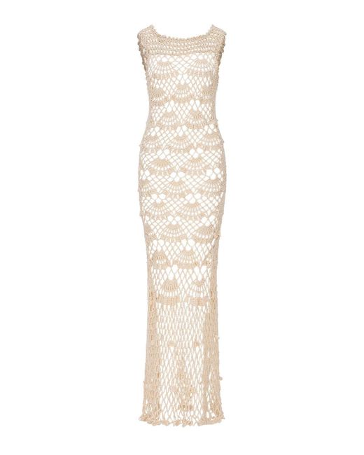 Andreeva White Neutrals Pearl Handmade Maxi Crochet Dress