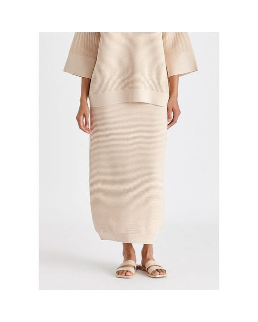 Paisie Natural Neutrals Ribbed Midi Skirt