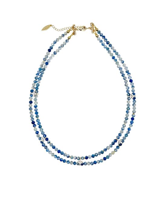 Farra Blue Double Layers Faceted Kyanite With Zircon Stone Collar Necklace
