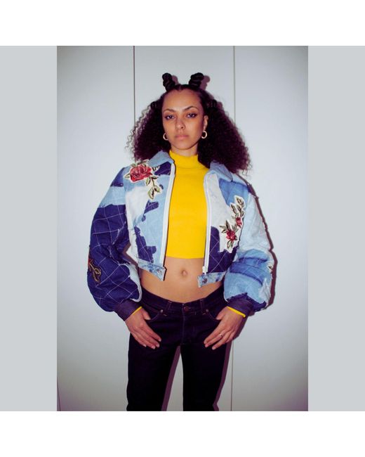 Couture to Your Door Blue Quilted Denim Avant Garde Bomber Jacket