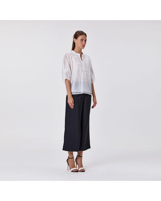 Smart and Joy Orange Embroidered Tencel-Blend Blouse