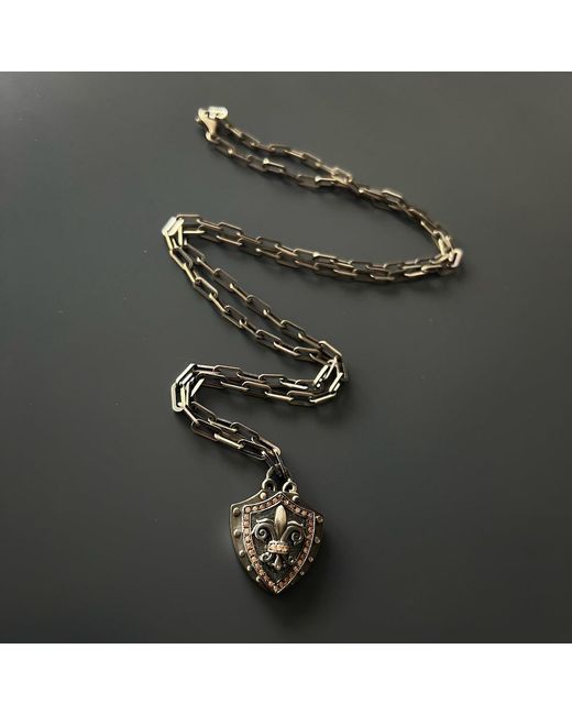 Ebru Jewelry Metallic Fleur De Lis Shield Necklace for men