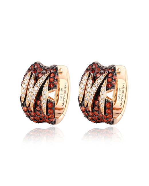 Artisan Multicolor Rose 14K Rose Garnet & Diamond Hoop Earrings