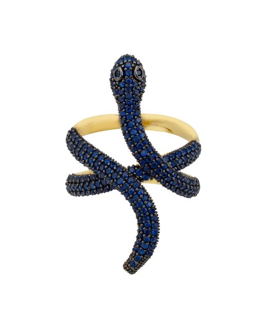 Latelita London Blue Serpentina Snake Cocktail Ring Gold Sapphire Cz
