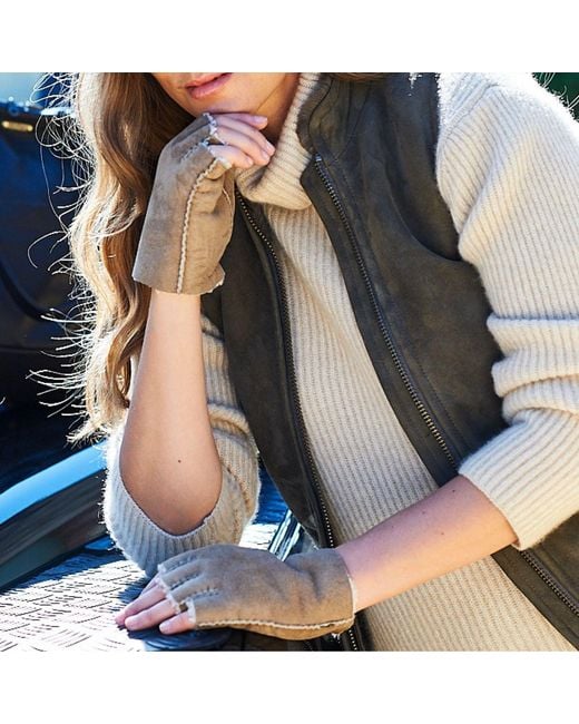 Owen Barry Brown Neutrals Sheepskin Gloves Mojabe Oatmeal Fingerless Gloves
