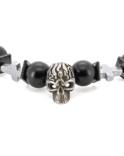 Ebru Jewelry Metallic Courage Onyx Skull Bracelet for men
